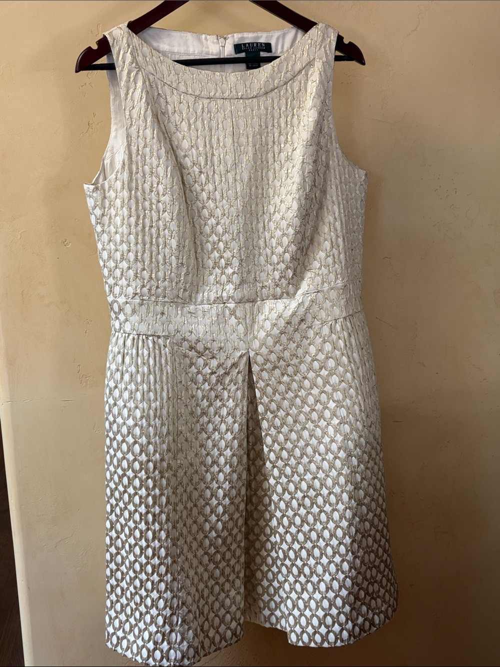 Sz XL Lauren by Ralph Lauren Gold & Cream Lined Dress